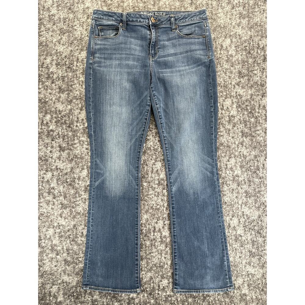 American Eagle Women Kick Boot Jeans Dark Wash Super Stretch 34x32